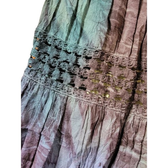 METROWEAR Women's Multicolored Tie Dyed Broomstick Maxi Skirt Lace Accents Large - Picture 4 of 7